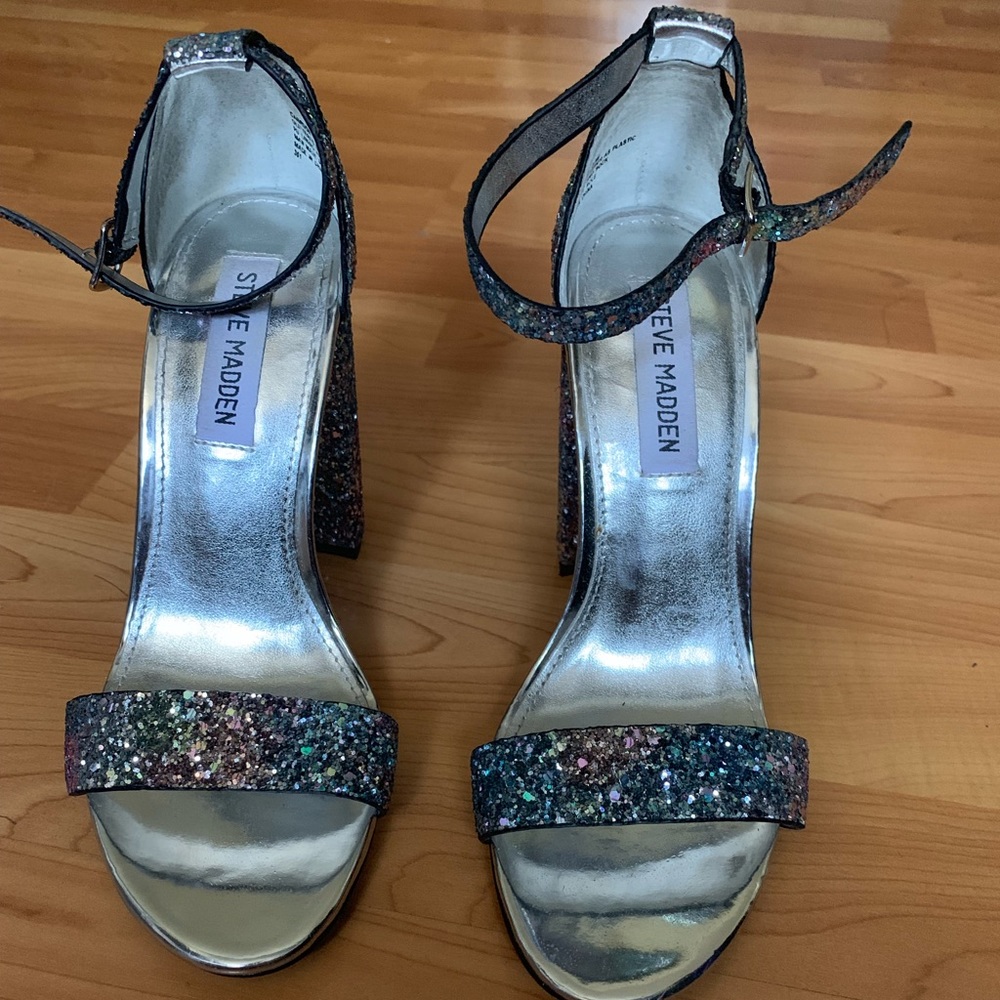 Steve Madden Carson Glitter Ankle Strap Heel